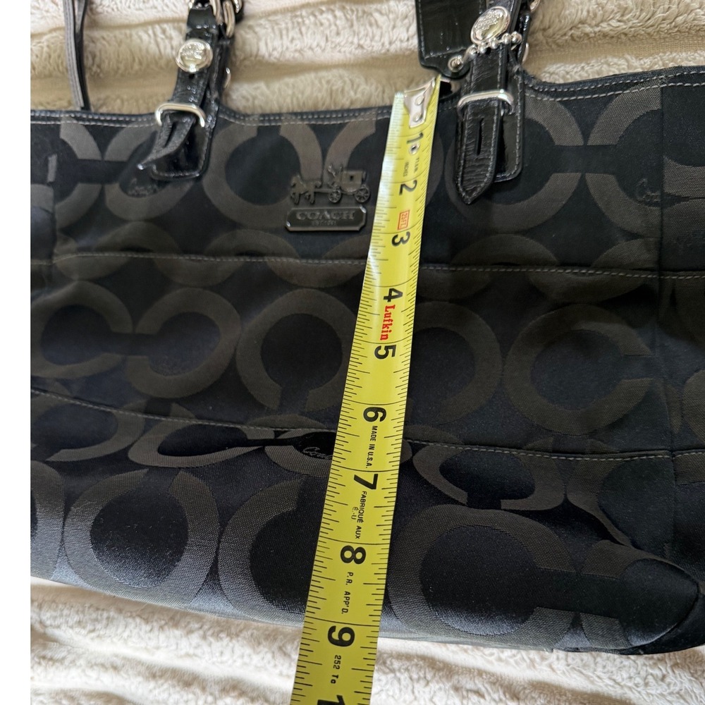 Coach Madison Op Art Black Satin Large Tote Bag Patent Trim 14133 - Picture 10 of 14